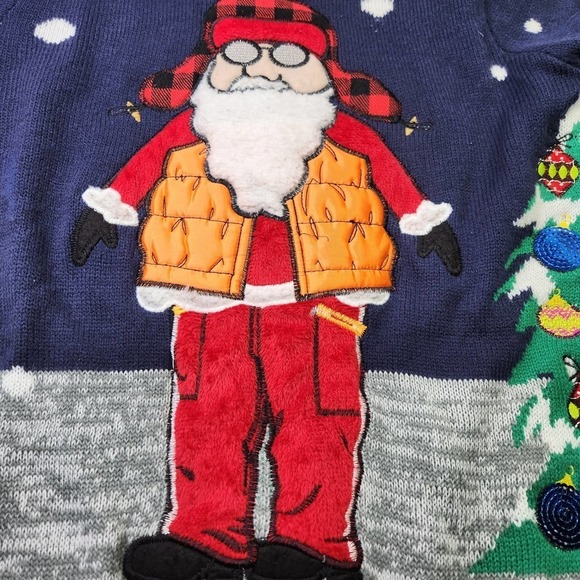 Jolly Sweaters Outdoorsman Santa Sweater Womens Size Medium Christmas Tree Top - Picture 2 of 8